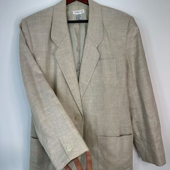 Vintage Talbots 100% Linen Tan Blazer Womens 14 Pockets Preppy Minimalist Career - Picture 3 of 9